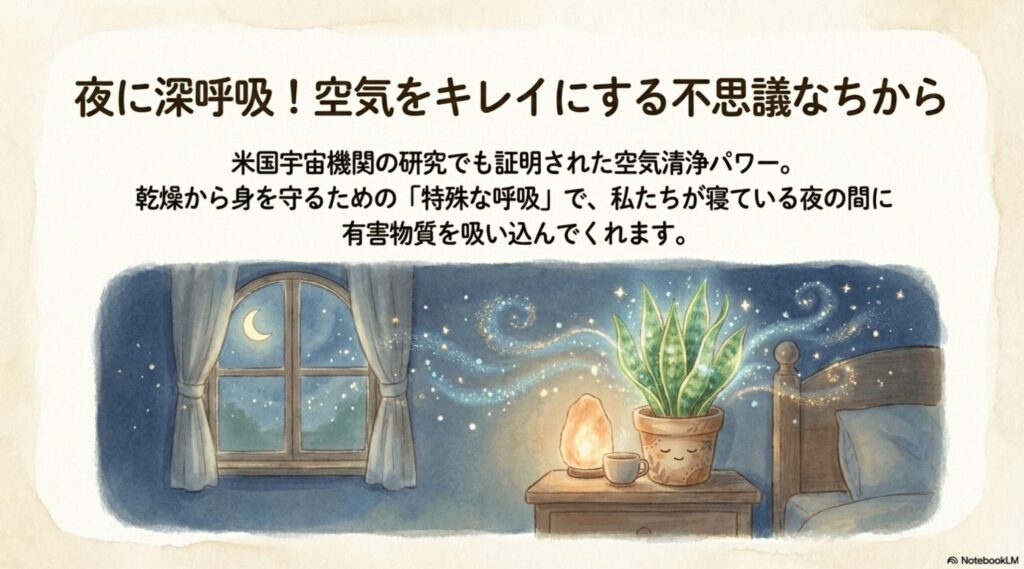 夜に呼吸して空気をキレイにするサンスベリアの不思議な力