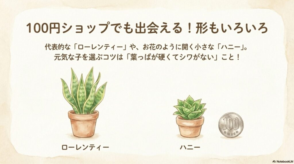 100円ショップで買えるサンスベリア（ローレンティーとハニー）