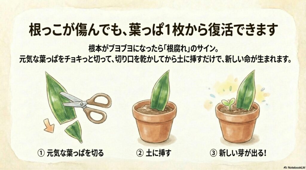 傷んだサンスベリアを葉っぱ1枚から復活させる葉挿しの手順