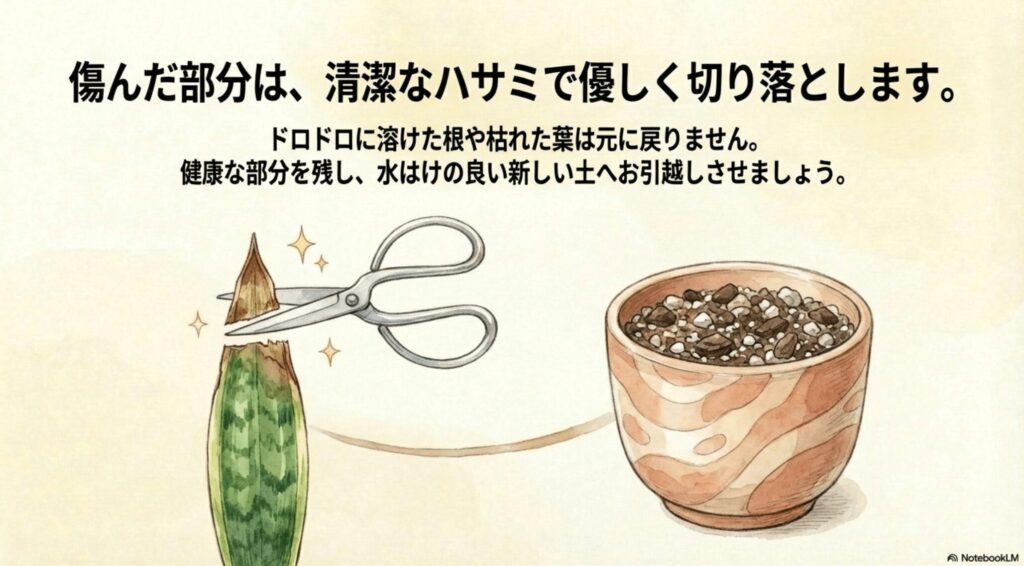 赤玉土や軽石などが配合された、サンスベリア用の水はけの良い土が入った鉢のイラスト
