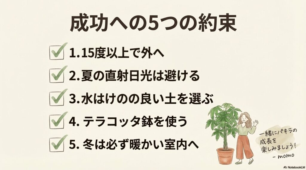 パキラ屋外栽培を成功させる5つの約束（温度、日差し、土、鉢、冬越し）