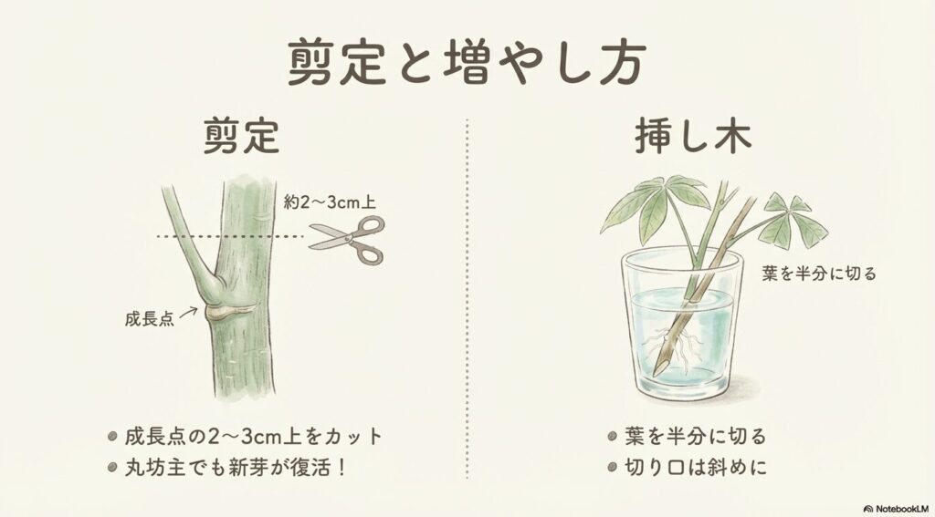 パキラの剪定位置（成長点）と挿し木での増やし方の手順