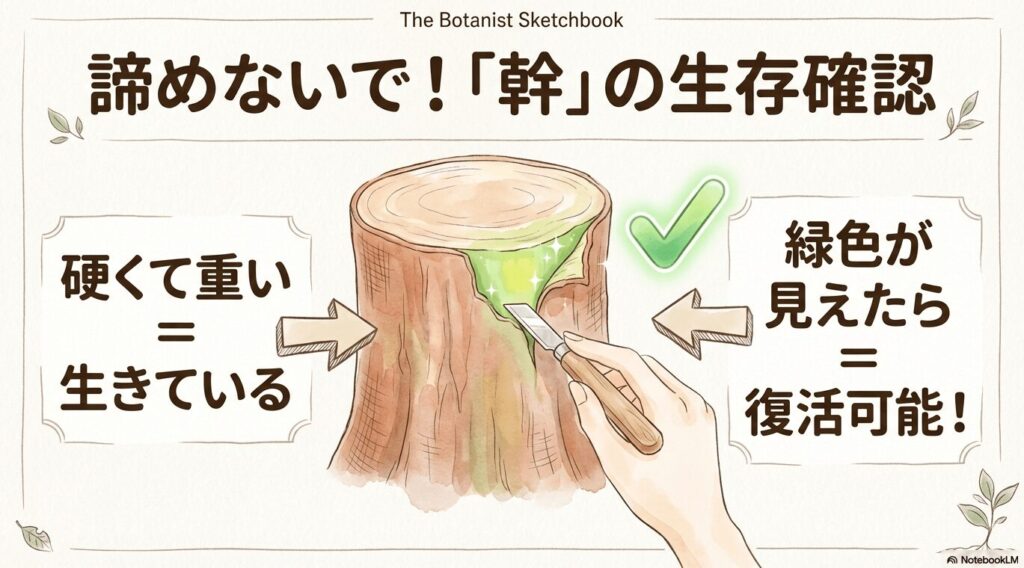 硬くて重いパキラの幹は生きている証拠
